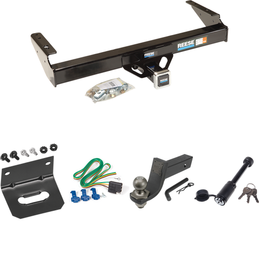 Fits 1975-1979 Ford F-100 Trailer Hitch Tow PKG w/ 4-Flat Wiring + Interlock Tactical Starter Kit w/ 3-1/4" Drop & 2" Ball + Tactical Dogbone Lock + Wiring Bracket By Reese Towpower