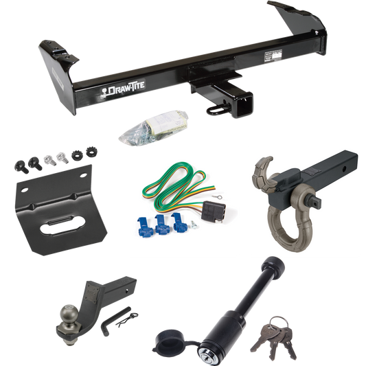 Fits 1968-1979 Dodge D100 Trailer Hitch Tow PKG w/ 4-Flat Wiring + Interlock Tactical Starter Kit w/ 3-1/4" Drop & 2" Ball + Tactical Hook & Shackle Mount + Tactical Dogbone Lock + Wiring Bracket By Draw-Tite