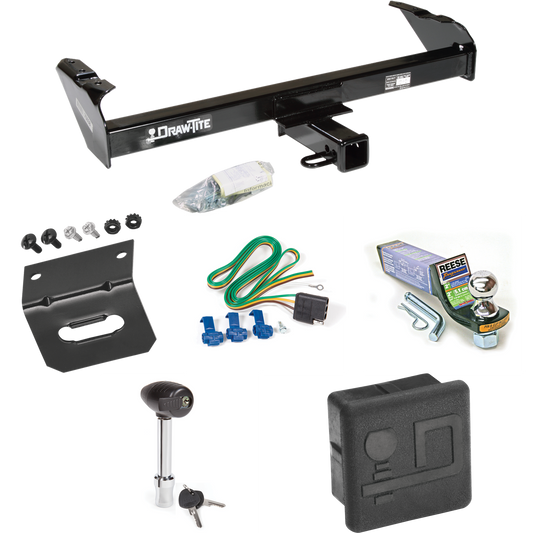 Fits 1981-1993 Dodge W250 Trailer Hitch Tow PKG w/ 4-Flat Wiring + Starter Kit Ball Mount w/ 2" Drop & 1-7/8" Ball + Wiring Bracket + Hitch Lock + Hitch Cover By Draw-Tite