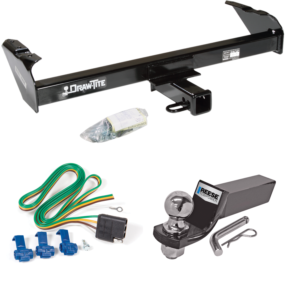 Fits 1980-1983 Ford F-100 Trailer Hitch Tow PKG w/ 4-Flat Wiring + Starter Kit Ball Mount w/ 2" Drop & 2" Ball (Excludes: w/Custom Fascia Models) By Draw-Tite