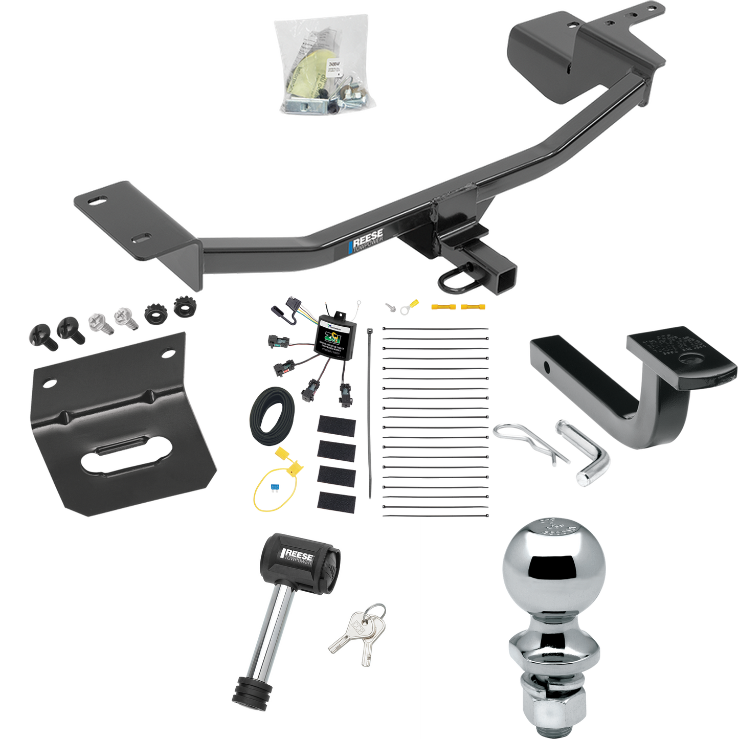 Fits 2010-2012 Volkswagen GTI Trailer Hitch Tow PKG w/ 4-Flat Zero Contact "No Splice" Wiring Harness + Draw-Bar + 2" Ball + Wiring Bracket + Hitch Lock (For Hatchback, (Canada Only) Models) By Reese Towpower