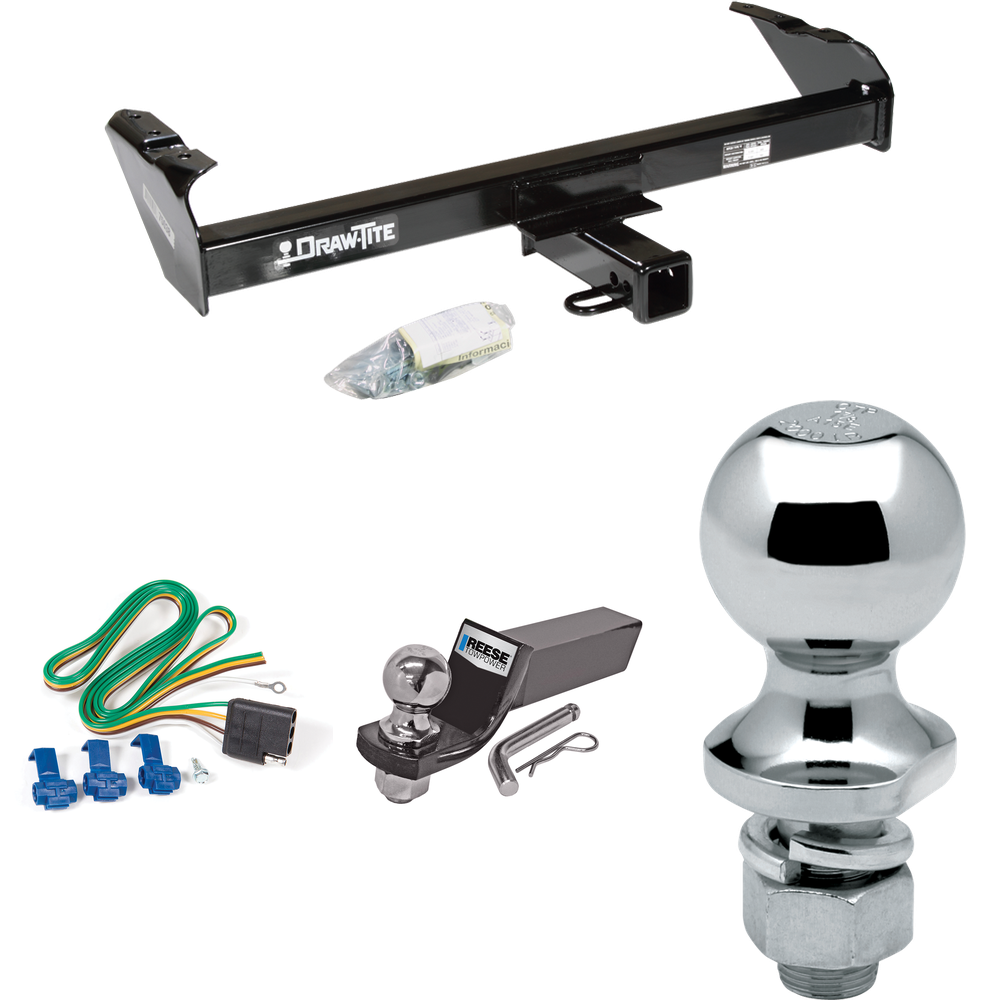 Fits 1977-1993 Dodge W150 Trailer Hitch Tow PKG w/ 4-Flat Wiring + Starter Kit Ball Mount w/ 2" Drop & 2" Ball + 1-7/8" Ball By Draw-Tite