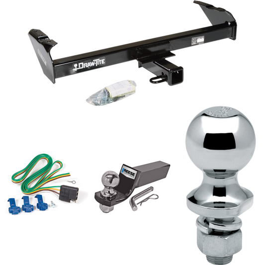 Fits 1977-1993 Dodge W150 Trailer Hitch Tow PKG w/ 4-Flat Wiring + Starter Kit Ball Mount w/ 2" Drop & 2" Ball + 1-7/8" Ball By Draw-Tite