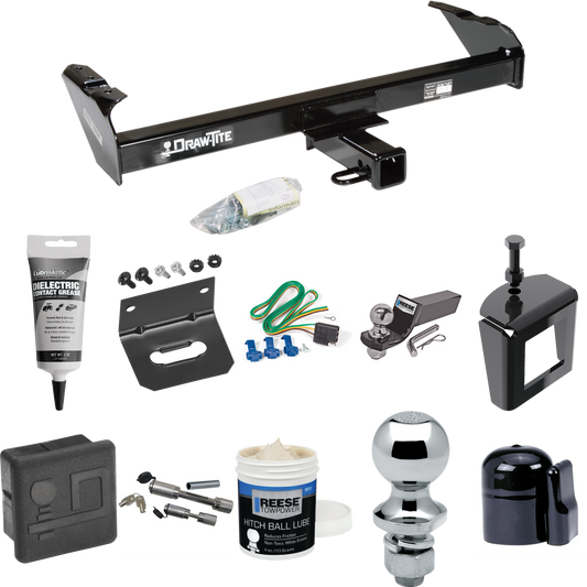 Fits 1967-1980 Dodge W200 Trailer Hitch Tow PKG w/ 4-Flat Wiring + Starter Kit Ball Mount w/ 2" Drop & 2" Ball + 1-7/8" Ball + Wiring Bracket + Dual Hitch & Coupler Locks + Hitch Cover + Wiring Tester + Ball Lube +Electric Grease + Ball Wrench + Anti