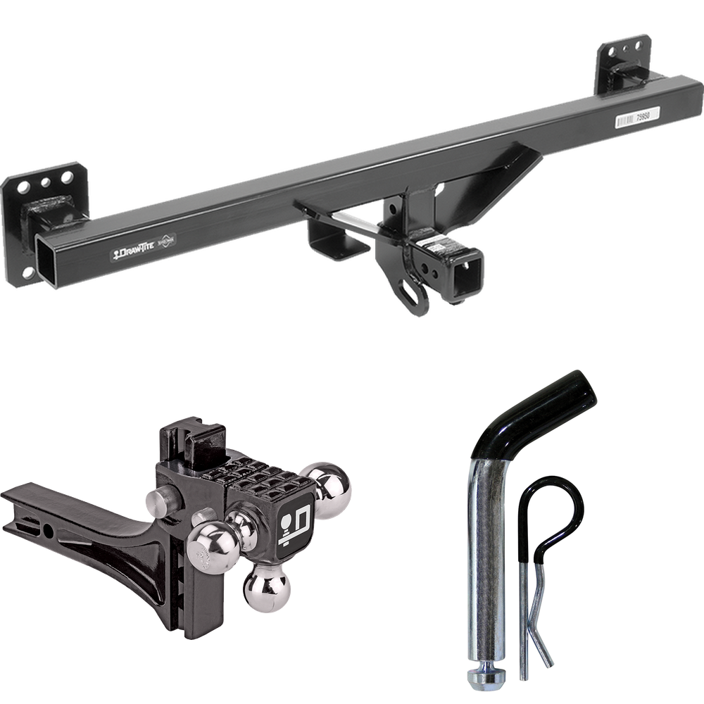 Se adapta al paquete de enganche de remolque Volkswagen Touareg 2011-2017 con soporte de bola triple de elevación de caída ajustable, bolas de remolque de 1-7/8" y 2" y 2-5/16" + pasador/clip de Draw-Tite