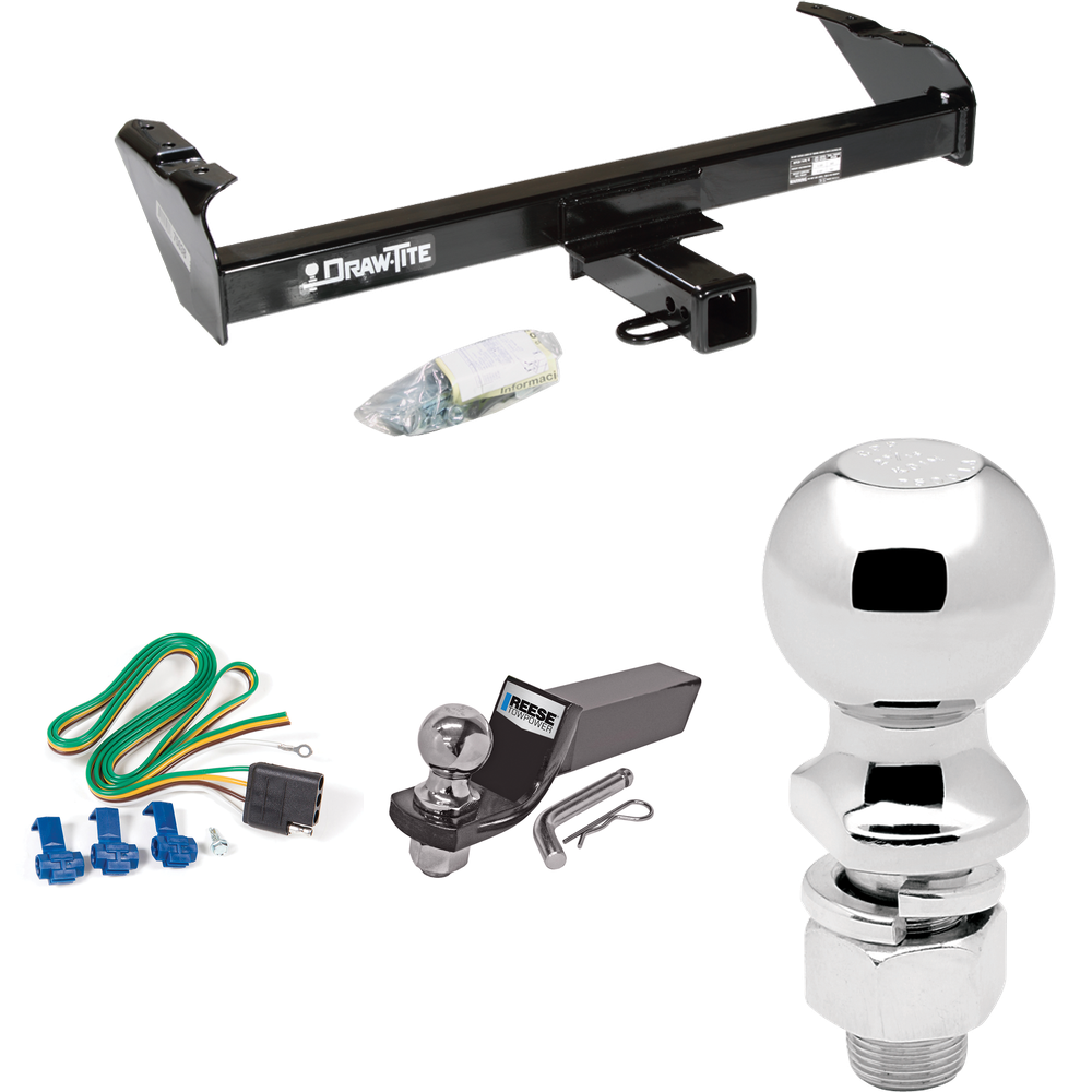 Fits 1967-1980 Dodge W300 Trailer Hitch Tow PKG w/ 4-Flat Wiring + Starter Kit Ball Mount w/ 2" Drop & 2" Ball + 2-5/16" Ball By Draw-Tite