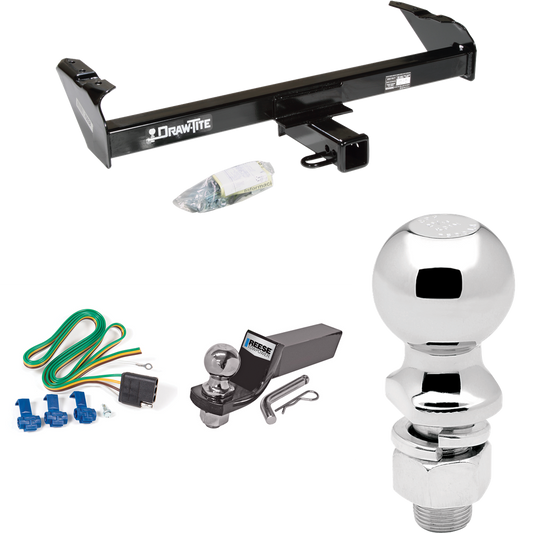 Fits 1967-1980 Dodge W300 Trailer Hitch Tow PKG w/ 4-Flat Wiring + Starter Kit Ball Mount w/ 2" Drop & 2" Ball + 2-5/16" Ball By Draw-Tite