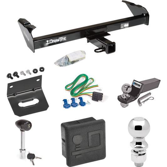 Fits 1967-1980 Dodge W300 Trailer Hitch Tow PKG w/ 4-Flat Wiring + Starter Kit Ball Mount w/ 2" Drop & 2" Ball + 2-5/16" Ball + Wiring Bracket + Hitch Lock + Hitch Cover By Draw-Tite