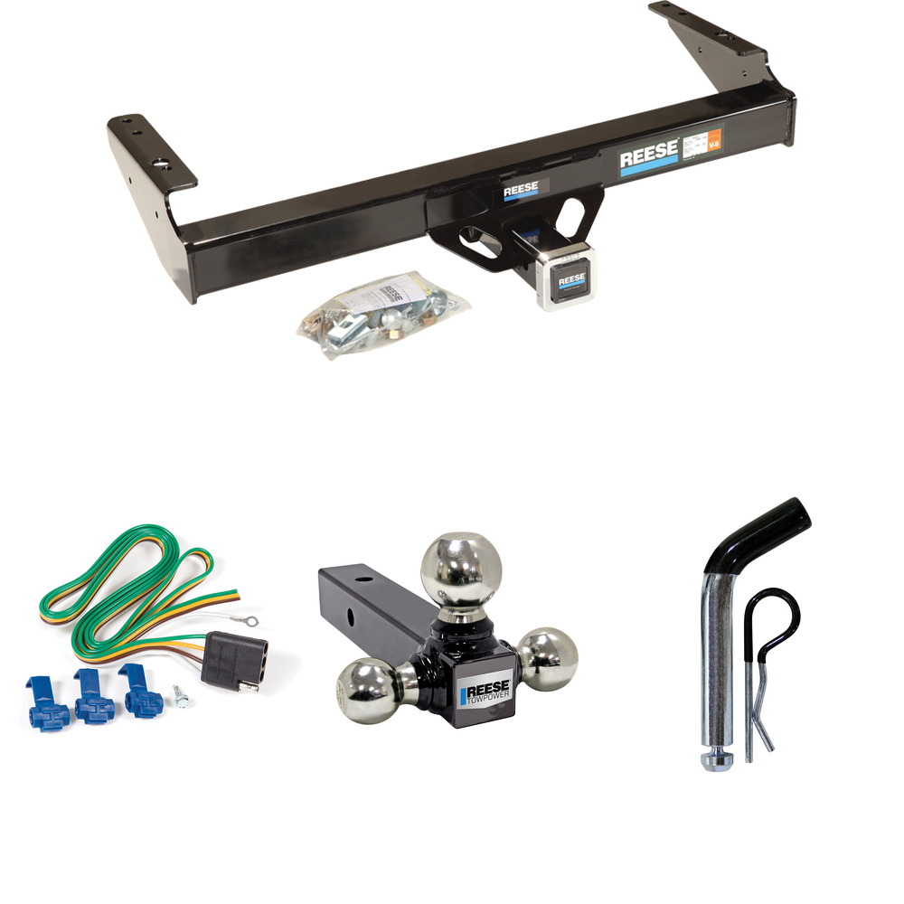 Fits 1971-1980 Dodge W200 Trailer Hitch Tow PKG w/ 4-Flat Wiring + Triple Ball Ball Mount 1-7/8" & 2" & 2-5/16" Trailer Balls + Pin/Clip By Reese Towpower