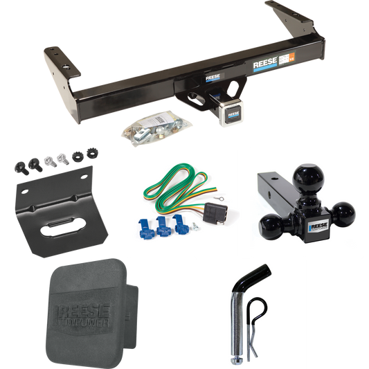 Fits 1971-1972 Dodge W300 Trailer Hitch Tow PKG w/ 4-Flat Wiring + Triple Ball Ball Mount 1-7/8" & 2" & 2-5/16" Trailer Balls + Pin/Clip + Wiring Bracket + Hitch Cover By Reese Towpower