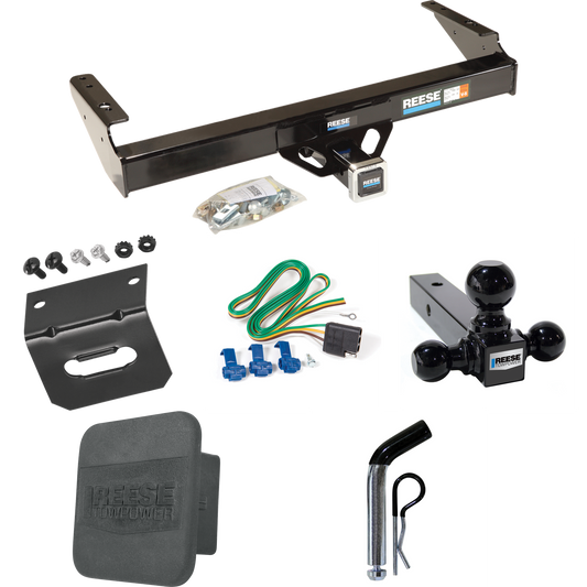 Fits 1986-1993 Dodge W350 Trailer Hitch Tow PKG w/ 4-Flat Wiring + Triple Ball Ball Mount 1-7/8" & 2" & 2-5/16" Trailer Balls + Pin/Clip + Wiring Bracket + Hitch Cover By Reese Towpower