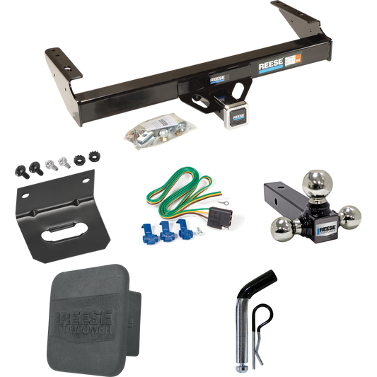 Fits 1975-1979 Ford F-100 Trailer Hitch Tow PKG w/ 4-Flat Wiring + Triple Ball Ball Mount 1-7/8" & 2" & 2-5/16" Trailer Balls + Pin/Clip + Wiring Bracket + Hitch Cover By Reese Towpower