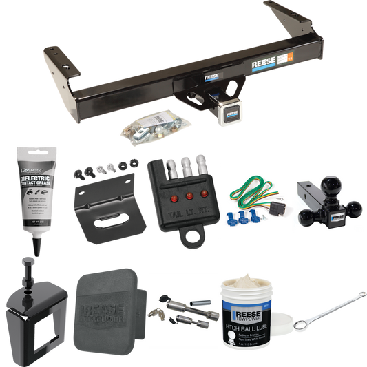 Fits 1980-1986 Ford F-250 Trailer Hitch Tow PKG w/ 4-Flat Wiring + Triple Ball Ball Mount 1-7/8" & 2" & 2-5/16" Trailer Balls + Wiring Bracket + Hitch Cover + Dual Hitch & Coupler Locks + Wiring Tester + Ball Lube + Electric Grease + Ball Wrench + An