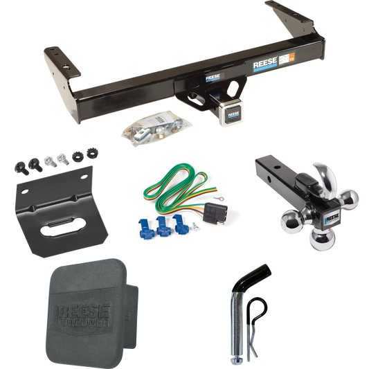 Fits 1971-1980 Dodge D300 Trailer Hitch Tow PKG w/ 4-Flat Wiring + Triple Ball Ball Mount 1-7/8" & 2" & 2-5/16" Trailer Balls w/ Tow Hook + Pin/Clip + Wiring Bracket + Hitch Cover By Reese Towpower