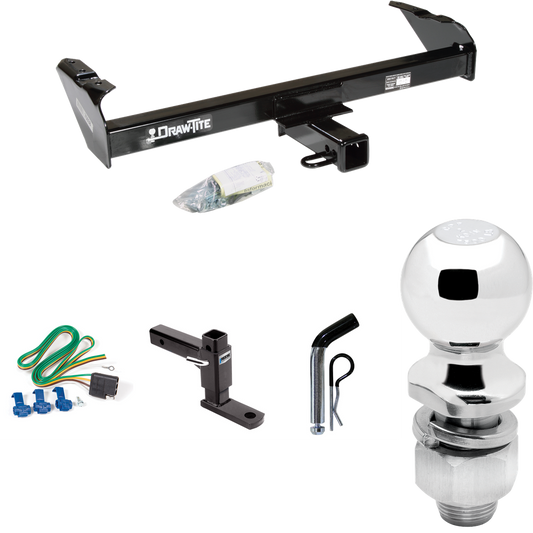 Fits 1977-1993 Dodge W150 Trailer Hitch Tow PKG w/ 4-Flat Wiring Harness + Adjustable Drop Rise Ball Mount + Pin/Clip + 2" Ball By Draw-Tite