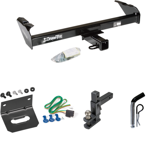 Fits 1981-1993 Dodge D250 Trailer Hitch Tow PKG w/ 4-Flat Wiring Harness + Adjustable Drop Rise Clevis Hitch Ball Mount w/ 2" Ball + Pin/Clip + Wiring Bracket By Draw-Tite