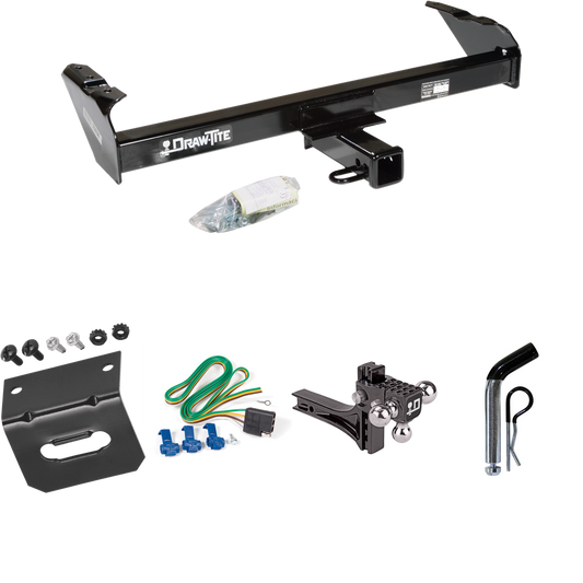 Fits 1981-1993 Dodge W250 Trailer Hitch Tow PKG w/ 4-Flat Wiring Harness + Adjustable Drop Rise Triple Ball Ball Mount 1-7/8" & 2" & 2-5/16" Trailer Balls + Pin/Clip + Wiring Bracket By Draw-Tite