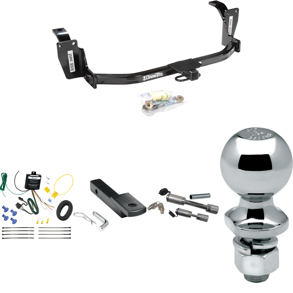 Fits 2013-2015 Honda Crosstour Trailer Hitch Tow PKG w/ 4-Flat Wiring Harness + Draw-Bar + 2" Ball + Dual Hitch & Coupler Locks By Draw-Tite