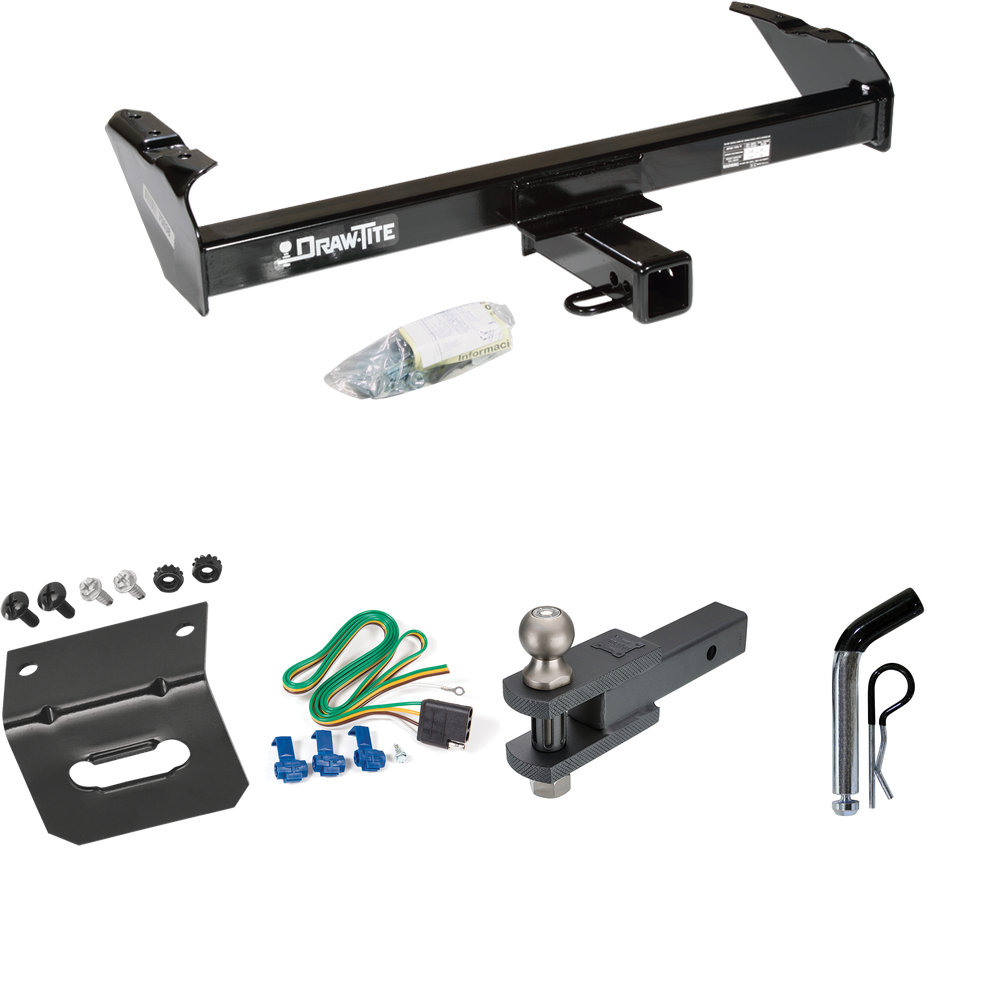 Fits 1980-1986 Ford F-150 Trailer Hitch Tow PKG w/ 4-Flat Wiring Harness + Clevis Hitch Ball Mount w/ 2" Ball + Pin/Clip + Wiring Bracket (Excludes: w/Custom Fascia Models) By Draw-Tite