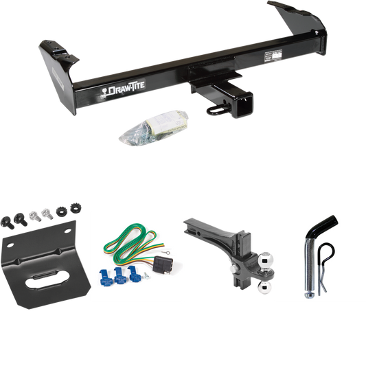 Fits 1967-1989 Dodge W100 Trailer Hitch Tow PKG w/ 4-Flat Wiring Harness + Dual Adjustable Drop Rise Ball Ball Mount 2" & 2-5/16" Trailer Balls + Pin/Clip + Wiring Bracket By Draw-Tite