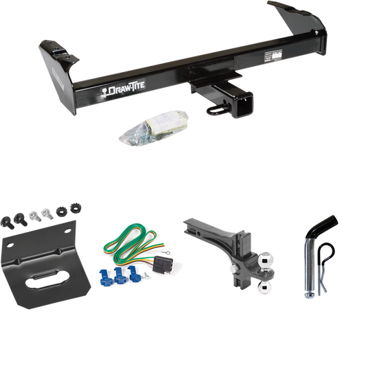 Fits 1980-1986 Ford F-150 Trailer Hitch Tow PKG w/ 4-Flat Wiring Harness + Dual Adjustable Drop Rise Ball Ball Mount 2" & 2-5/16" Trailer Balls + Pin/Clip + Wiring Bracket (Excludes: w/Custom Fascia Models) By Draw-Tite