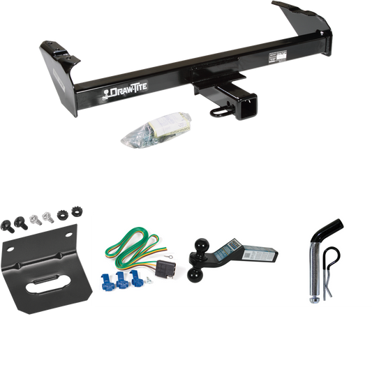 Fits 1967-1980 Dodge W300 Trailer Hitch Tow PKG w/ 4-Flat Wiring Harness + Dual Ball Ball Mount 2" & 2-5/16" Trailer Balls + Pin/Clip +  Wiring Bracket By Draw-Tite