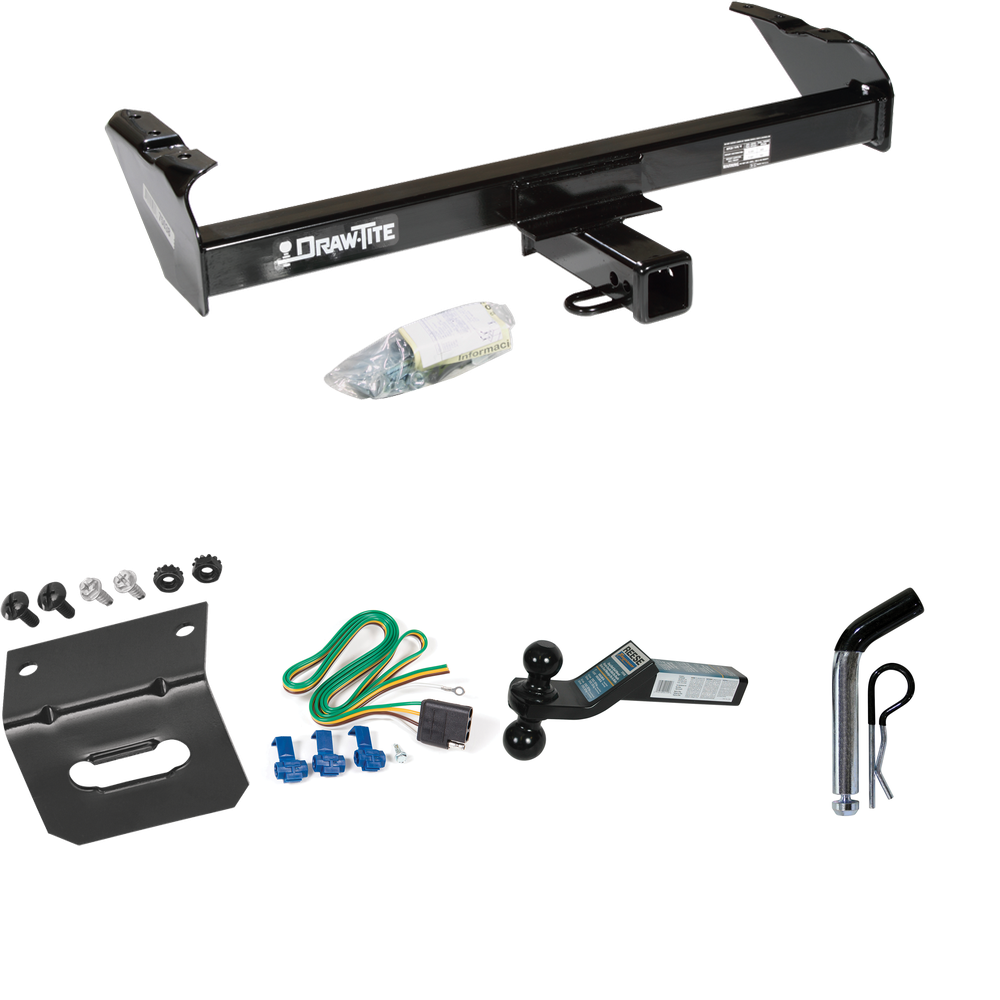 Fits 1975-1979 Ford F-100 Trailer Hitch Tow PKG w/ 4-Flat Wiring Harness + Dual Ball Ball Mount 2" & 2-5/16" Trailer Balls + Pin/Clip +  Wiring Bracket By Draw-Tite