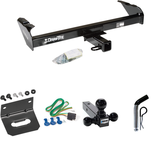 Fits 1975-1979 Ford F-250 Trailer Hitch Tow PKG w/ 4-Flat Wiring Harness + Triple Ball Ball Mount 1-7/8" & 2" & 2-5/16" Trailer Balls + Pin/Clip + Wiring Bracket By Draw-Tite