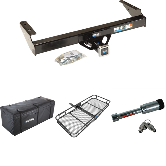 Fits 1980-1986 Ford F-350 Trailer Hitch Tow PKG w/ 60" x 24" Cargo Carrier + Cargo Bag + Hitch Lock (Excludes: w/Custom Fascia Models) By Reese Towpower