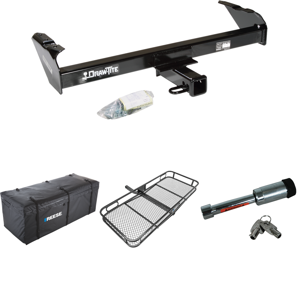 Se adapta al paquete de remolque con enganche para remolque Dodge Dakota 1997-2004 con transportador de carga de 60" x 24" + bolsa de carga + bloqueo de enganche de Draw-Tite