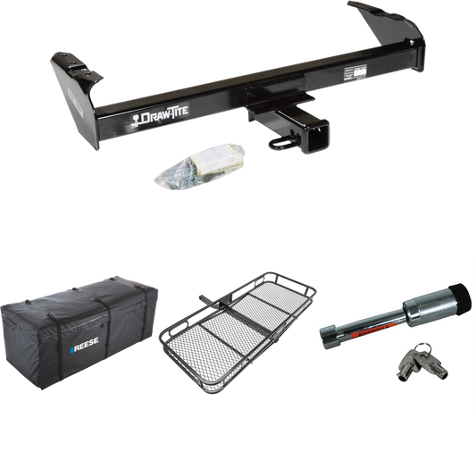 Fits 1980-1986 Ford F-350 Trailer Hitch Tow PKG w/ 60" x 24" Cargo Carrier + Cargo Bag + Hitch Lock (Excludes: w/Custom Fascia Models) By Draw-Tite