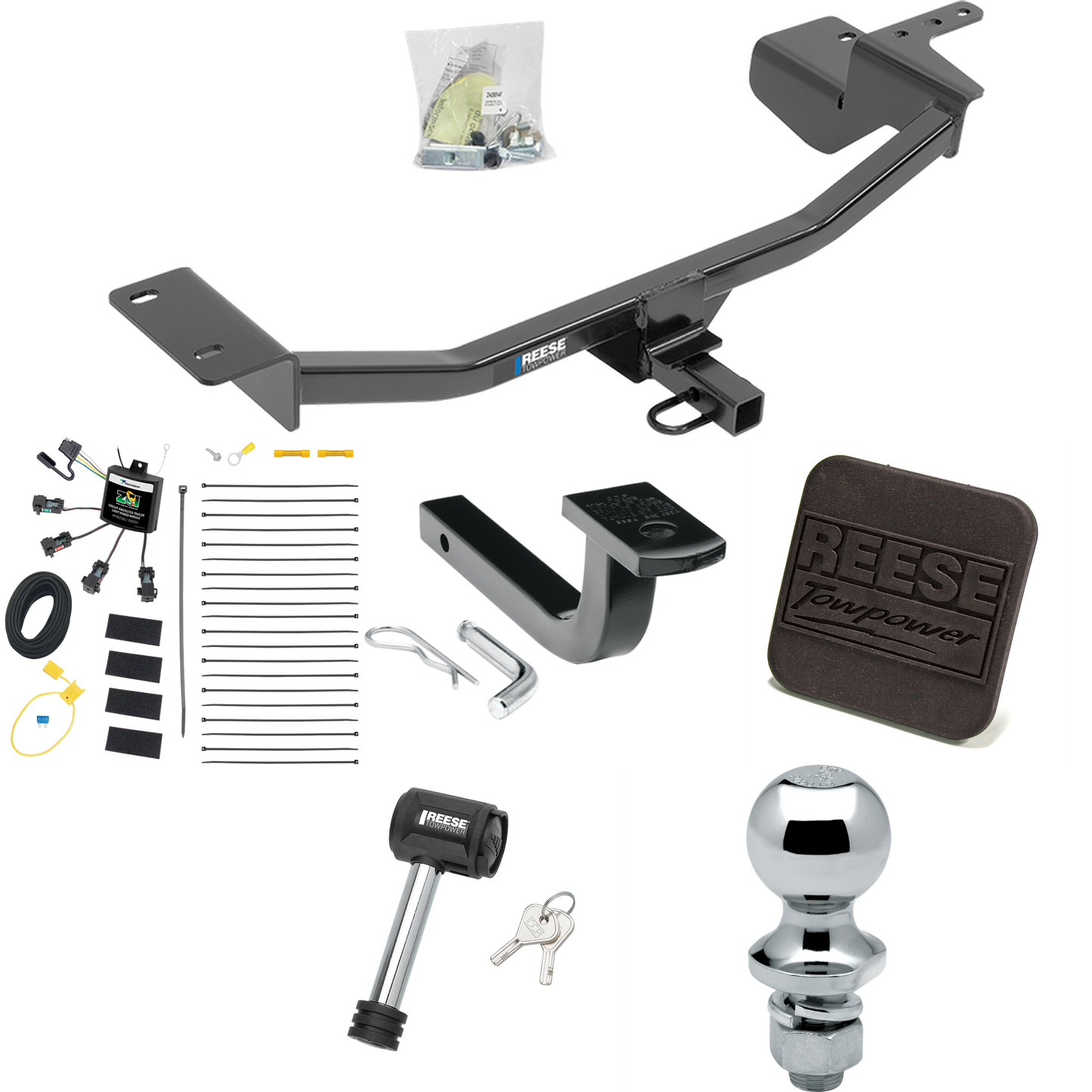 Fits 2010-2012 Volkswagen GTI Trailer Hitch Tow PKG w/ 4-Flat Zero Contact "No Splice" Wiring Harness + Draw-Bar + 1-7/8" Ball + Hitch Cover + Hitch Lock (For Hatchback, (Canada Only) Models) By Reese Towpower