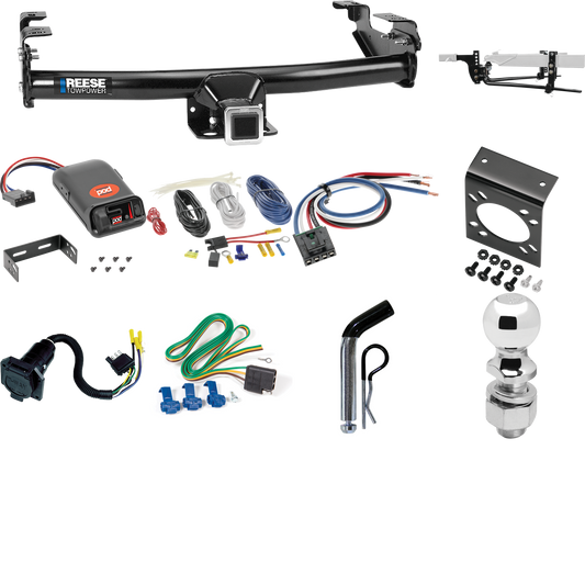 Fits 1971-1989 Dodge D100 Trailer Hitch Tow PKG w/ 8K Round Bar Weight Distribution Hitch w/ 2-5/16" Ball + 2" Ball + Pin/Clip + Pro Series POD Brake Control + Generic BC Wiring Adapter + 7-Way RV Wiring By Reese Towpower