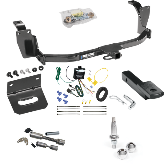 Fits 2013-2015 Honda Crosstour Trailer Hitch Tow PKG w/ 4-Flat Wiring Harness + Draw-Bar + Interchangeable 1-7/8" & 2" Balls + Wiring Bracket + Dual Hitch & Coupler Locks By Reese Towpower