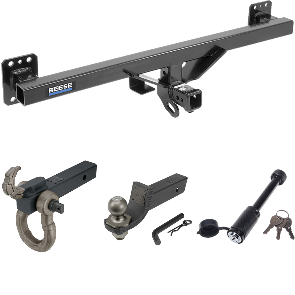 Fits 2007-2016 Audi Q7 Trailer Hitch Tow PKG + Interlock Tactical Starter Kit w/ 2" Drop & 2" Ball + Tactical Hook & Shackle Mount + Tactical Dogbone Lock By Reese Towpower