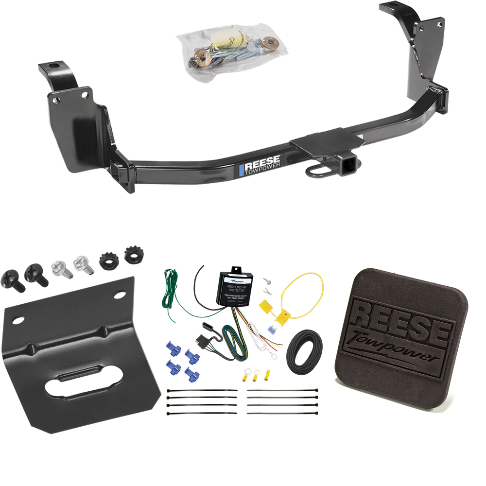 Se adapta al paquete de enganche de remolque Honda Crosstour 2013-2015 con arnés de cableado plano de 4 + cubierta de enganche de Reese Towpower