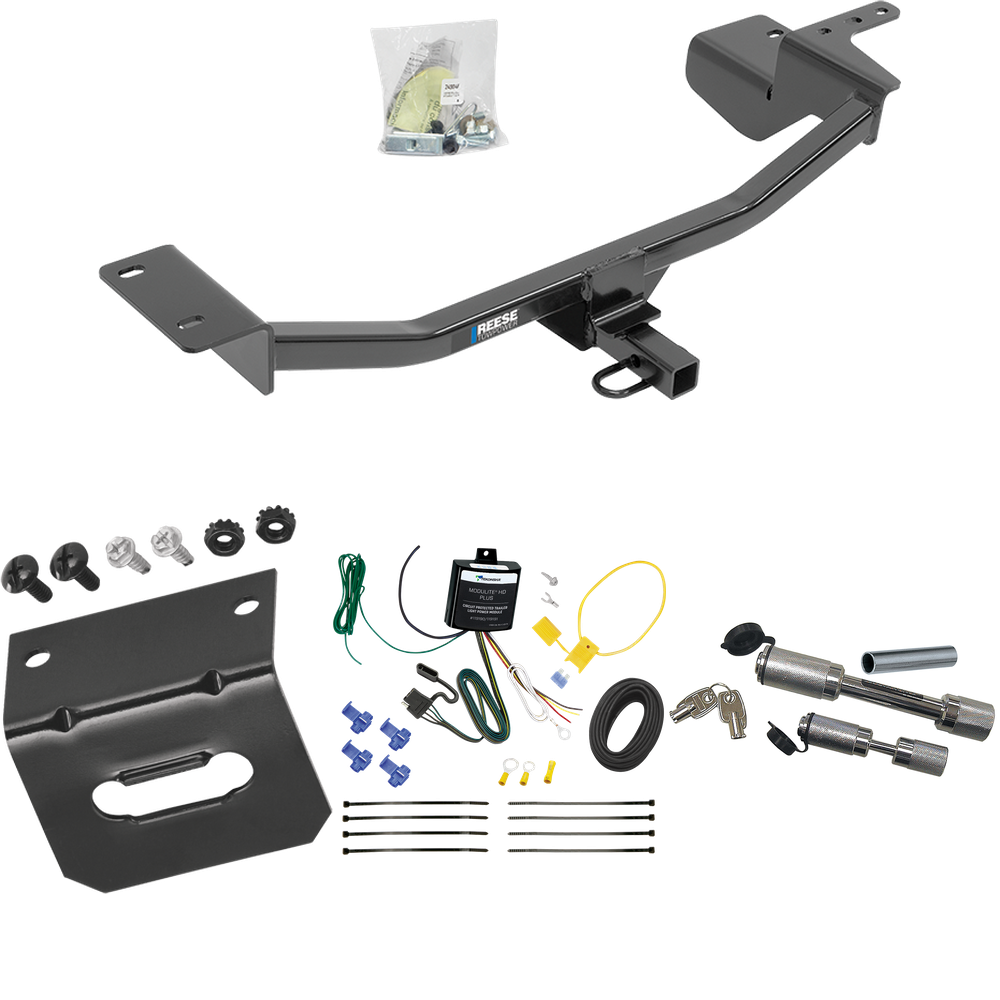 Fits 2010-2014 Volkswagen GTI Trailer Hitch Tow PKG w/ 4-Flat Wiring Harness + Wiring Bracket + Dual Hitch & Coupler Locks (For Hatchback Models) By Reese Towpower