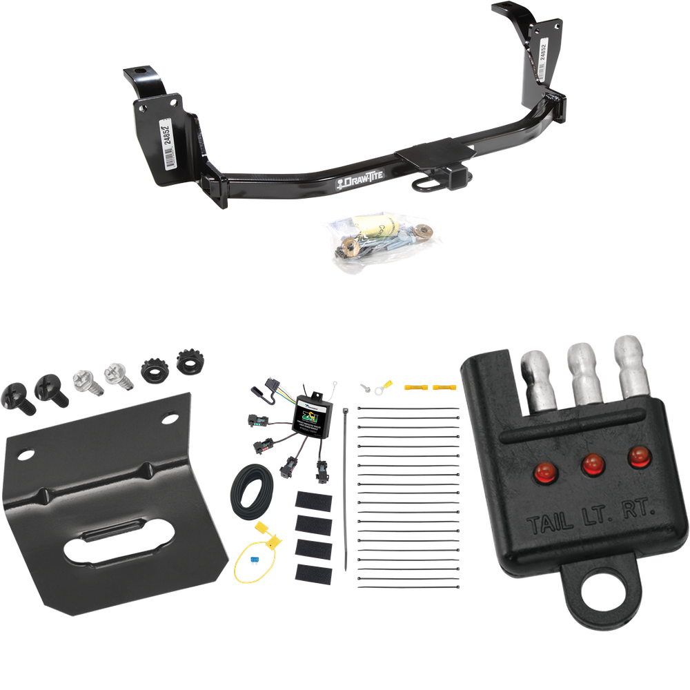 Fits 2013-2015 Honda Crosstour Trailer Hitch Tow PKG w/ 4-Flat Zero Contact "No Splice" Wiring Harness + Bracket + Tester By Draw-Tite