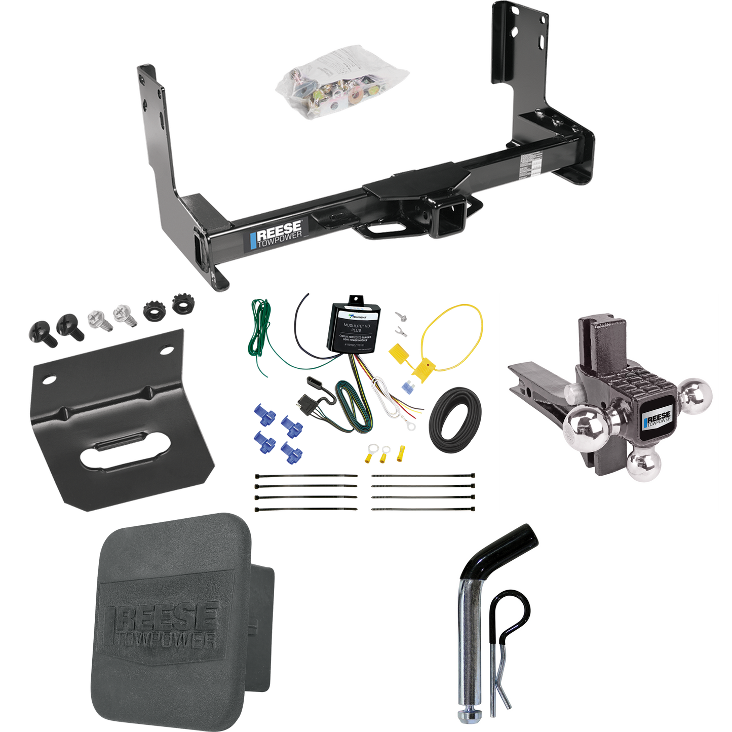 Fits 2022-2023 Mercedes-Benz Sprinter 2500 Trailer Hitch Tow PKG w/ 4-Flat Wiring + Adjustable Drop Rise Triple Ball Ball Mount 1-7/8" & 2" & 2-5/16" Trailer Balls + Pin/Clip + Wiring Bracket + Hitch Cover (Excludes: w/Factory Step Bumper Models) By