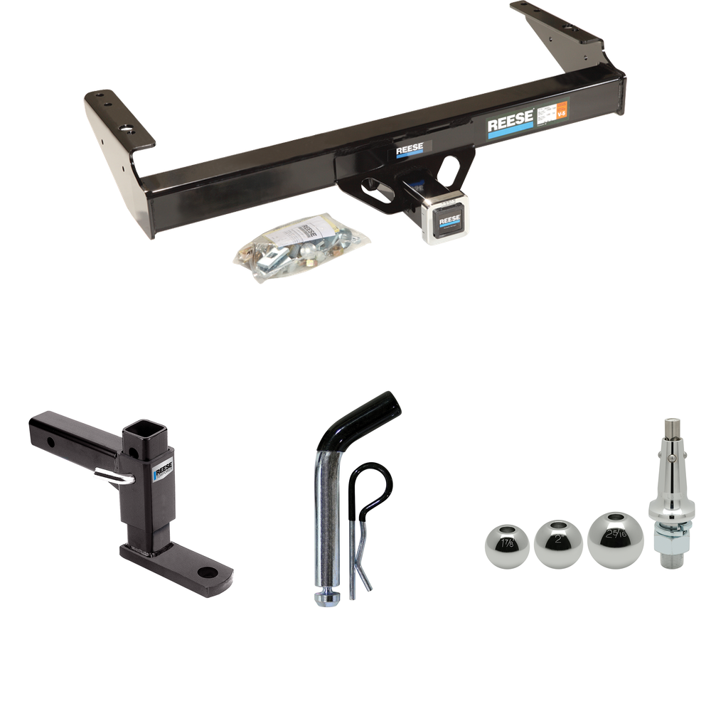 Fits 1987-1996 Ford F-250 Trailer Hitch Tow PKG w/ Adjustable Drop Rise Ball Mount + Pin/Clip + Inerchangeable 1-7/8" & 2" & 2-5/16" Balls By Reese Towpower