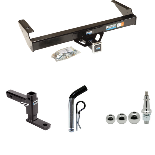 Fits 1987-1996 Ford F-250 Trailer Hitch Tow PKG w/ Adjustable Drop Rise Ball Mount + Pin/Clip + Inerchangeable 1-7/8" & 2" & 2-5/16" Balls By Reese Towpower