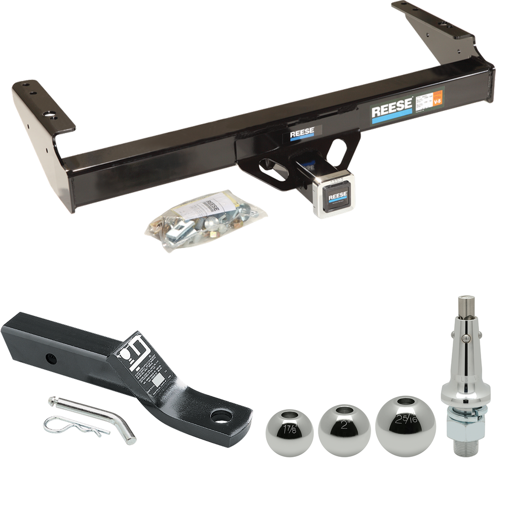 Fits 1986-1993 Dodge D250 Trailer Hitch Tow PKG w/ Ball Mount w/ 2" Drop + Interchangeable Ball 1-7/8" & 2" & 2-5/16" By Reese Towpower