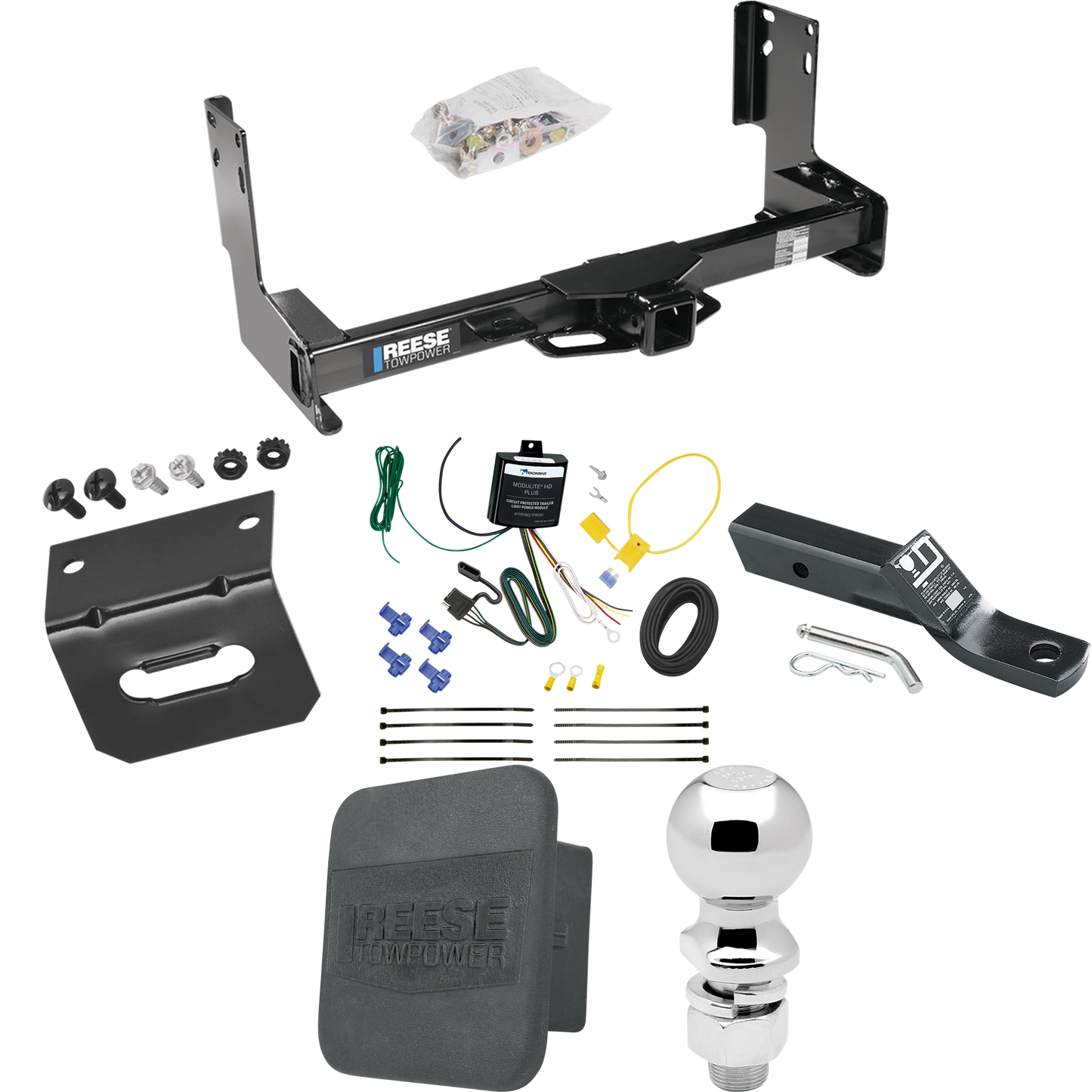 Fits 2022-2023 Mercedes-Benz Sprinter 2500 Trailer Hitch Tow PKG w/ 4-Flat Wiring + Ball Mount w/ 2" Drop + 2-5/16" Ball + Wiring Bracket + Hitch Cover (Excludes: w/Factory Step Bumper Models) By Reese Towpower