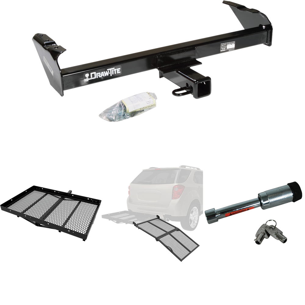 Fits 1997-2004 Dodge Dakota Trailer Hitch Tow PKG w/ Cargo Carrier + Bi-Fold Ramp + Hitch Lock By Draw-Tite