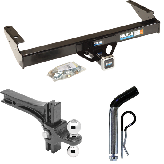 Fits 1986-1989 Dodge D100 Trailer Hitch Tow PKG w/ Dual Adjustable Drop Rise Ball Ball Mount 2" & 2-5/16" Trailer Balls + Pin/Clip By Reese Towpower