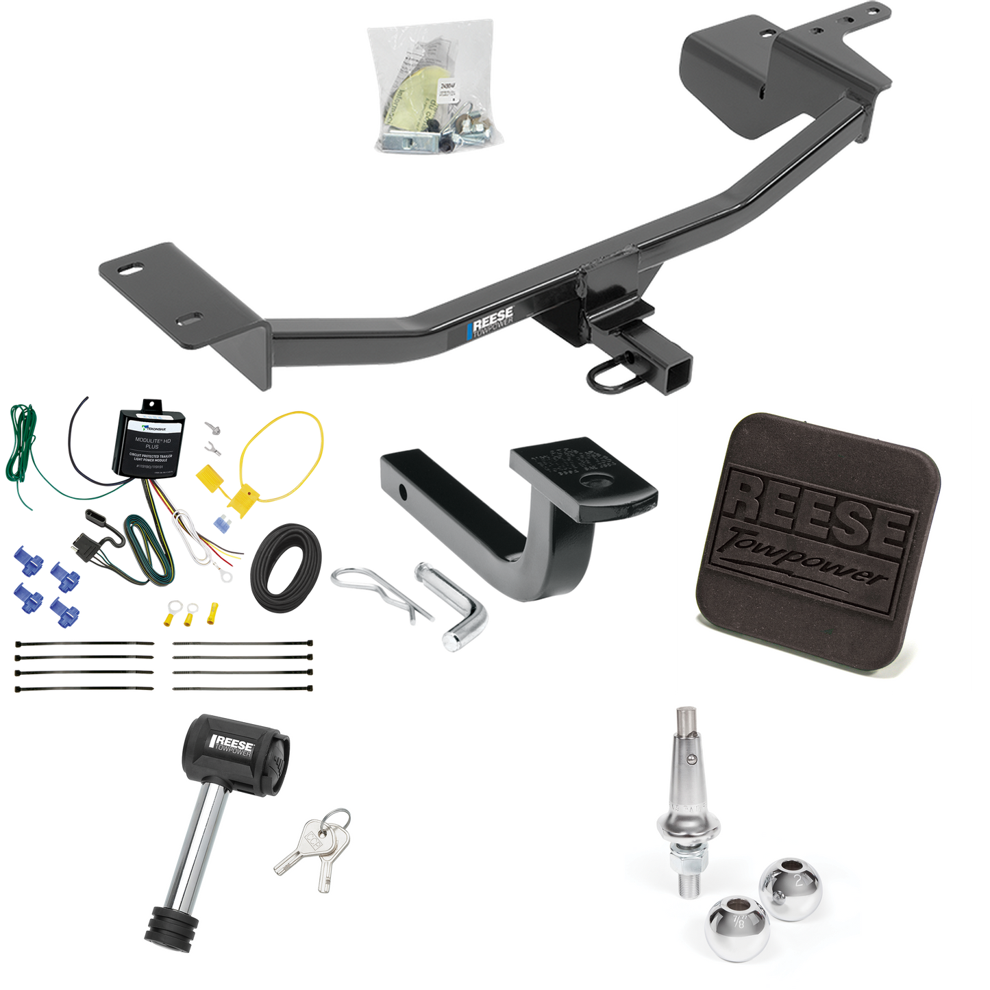 Fits 2010-2014 Volkswagen GTI Trailer Hitch Tow PKG w/ 4-Flat Wiring Harness + Draw-Bar + Interchangeable 1-7/8" & 2" Balls + Hitch Cover + Hitch Lock (For Hatchback Models) By Reese Towpower