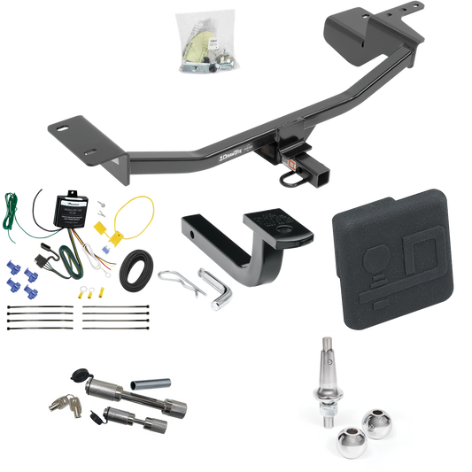 Fits 2010-2014 Volkswagen GTI Trailer Hitch Tow PKG w/ 4-Flat Wiring Harness + Draw-Bar + Interchangeable 1-7/8" & 2" Balls + Hitch Cover + Dual Hitch & Coupler Locks (For Hatchback Models) By Draw-Tite