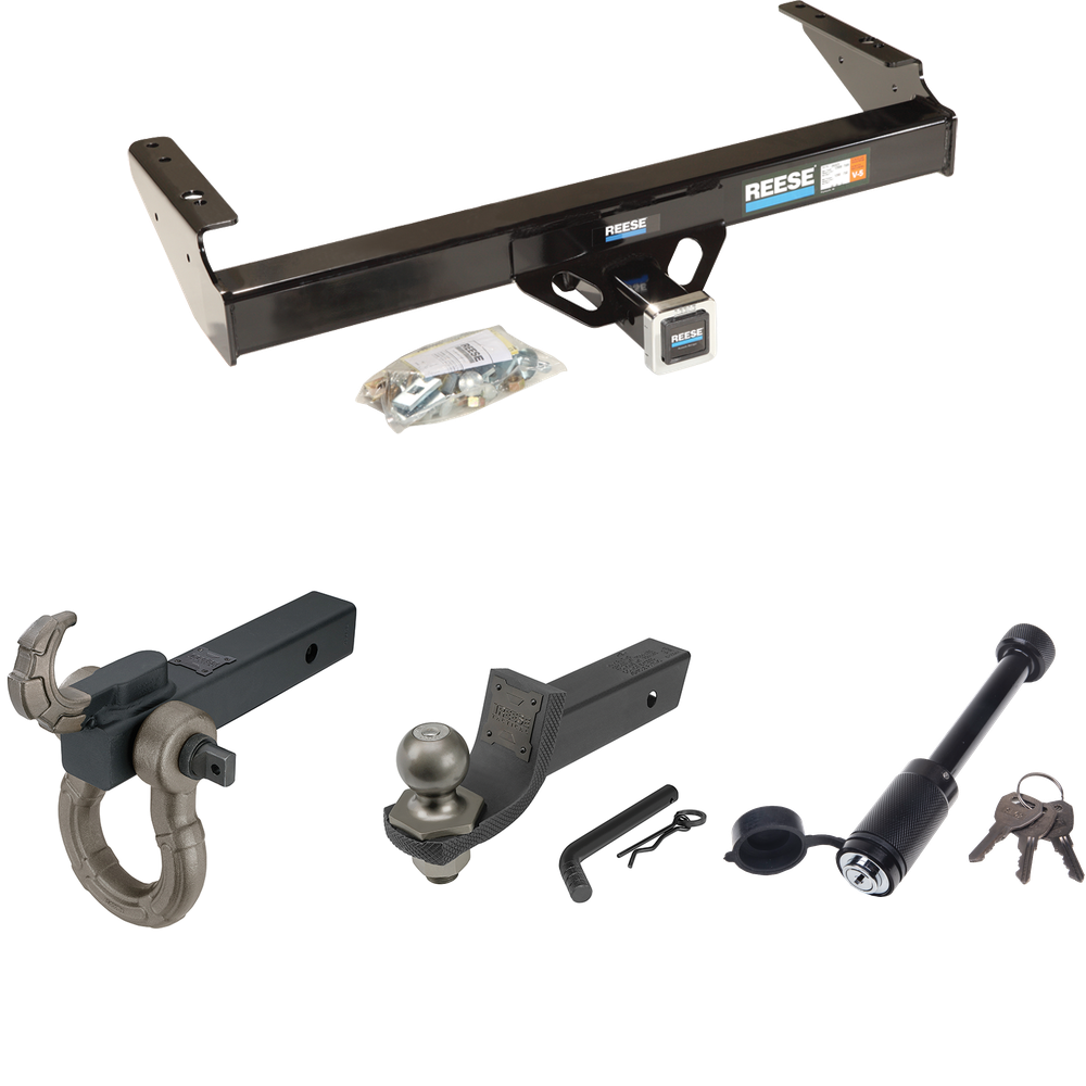 Fits 1986-1993 Dodge D350 Trailer Hitch Tow PKG + Interlock Tactical Starter Kit w/ 2" Drop & 2" Ball + Tactical Hook & Shackle Mount + Tactical Dogbone Lock By Reese Towpower