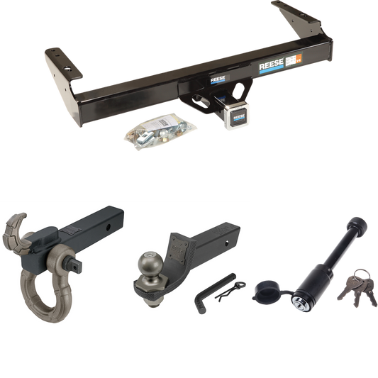 Fits 1986-1993 Dodge D350 Trailer Hitch Tow PKG + Interlock Tactical Starter Kit w/ 2" Drop & 2" Ball + Tactical Hook & Shackle Mount + Tactical Dogbone Lock By Reese Towpower