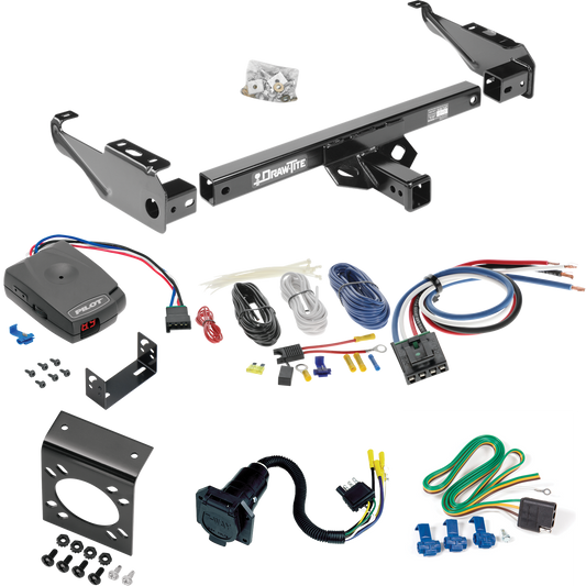 Fits 1968-1989 Dodge D100 Trailer Hitch Tow PKG w/ Pro Series Pilot Brake Control + Generic BC Wiring Adapter + 7-Way RV Wiring By Draw-Tite
